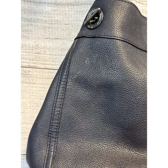 Coach Turnlock Edie Shoulder Bag Purse Dark blue pebbled Leather - Picture 3 of 8
